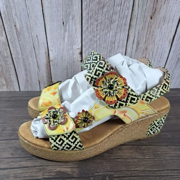 L'Artiste By Spring Step Radd Floral Cork Wedge Sandals Women's 10.5-11 EU 42 - Picture 1 of 10